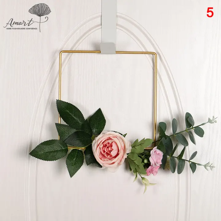 Amart Polygona Simulation Flower Wreath Door Wall Hanging Floral Hoop Wreath Metal Ring Garland Hanging For Wedding Wall Decor Lazada Ph