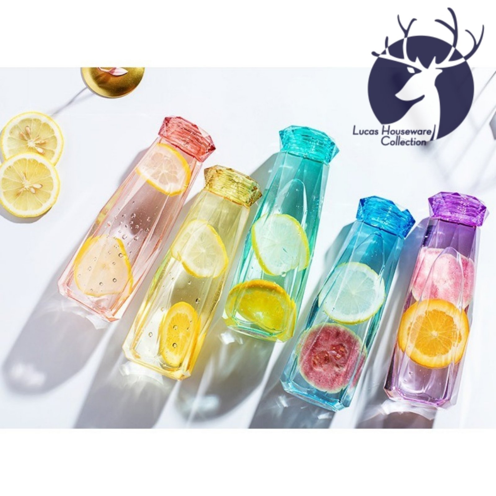 CRYSTAL BOTTLE INS PORTABLE DIAMOND GLASS WATER BOTTLE FRIDGE TUMBLER