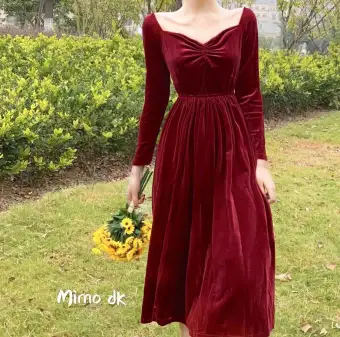 red velvet v neck dress