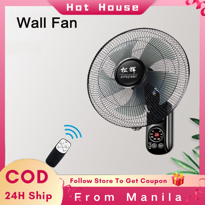 Wall Fan With Remote Control Electric Fan Temperature Display 16 Inch