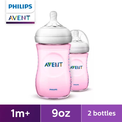 Philips AVENT 9oz Natural Baby Bottle Pink, 2-pack