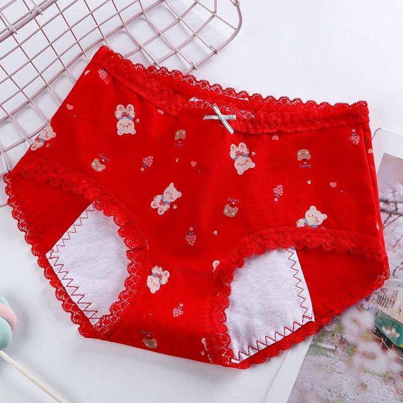 Yingbao Cotton Women's Physiological Underwear Leak Proof Menstrual Period  Panties Mid Waist Printed Plus Size Lace Teenagers Girl Cute Ladies Brief  Underpants