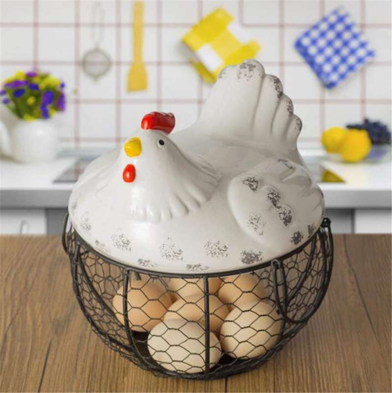 Chicken Design Ceramic Egg Storage Basket Iron Basket Holds 20-25 Eggs, Egg  Holder, Organizer Case, Container Egg Basket Holder