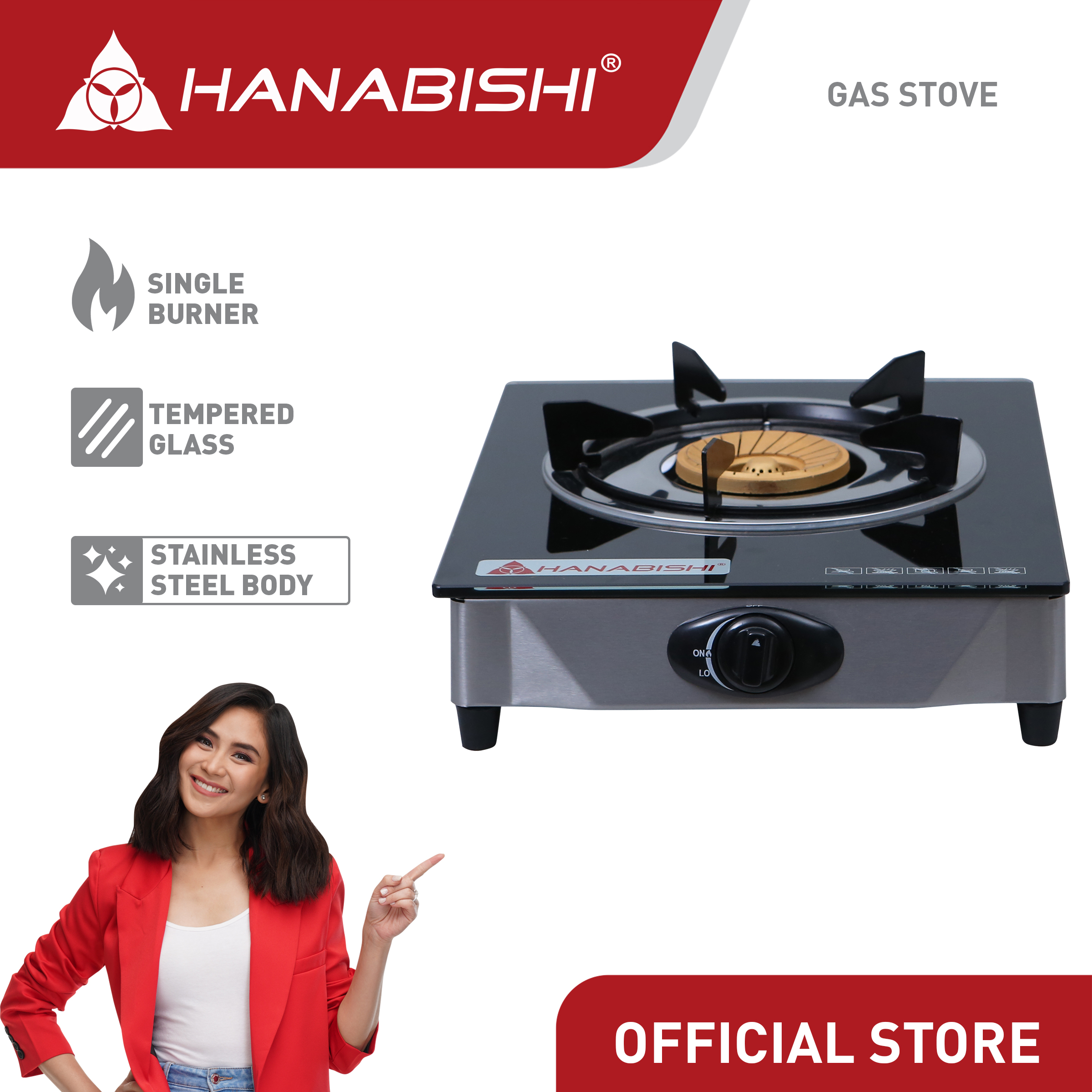 Hanabishi Gas Stove GGS100 Single Burner Glass top panel | Lazada PH