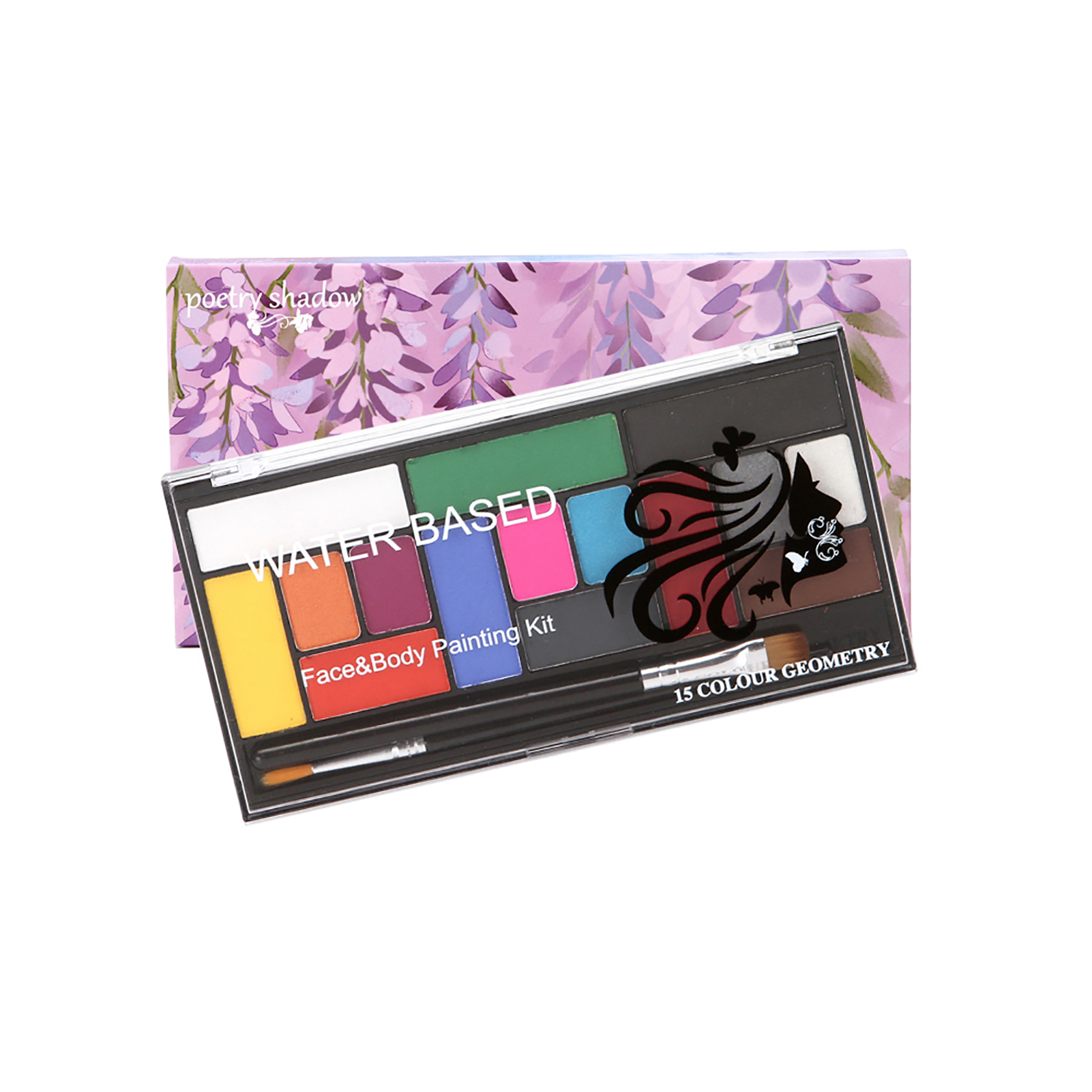 Professional 15 Colors Face Body Paint Kit with 2 Brushes Washable Face ...