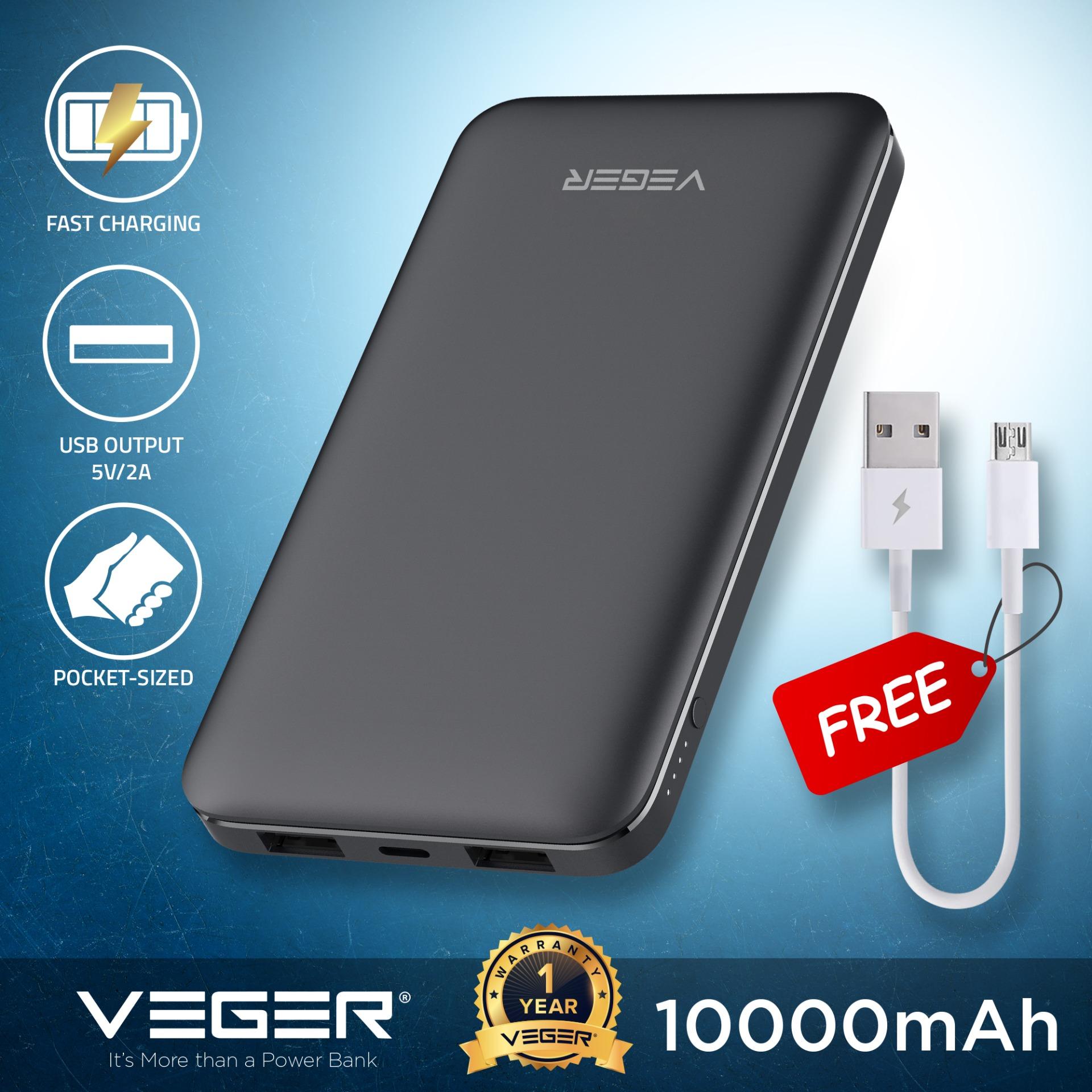 VEGER VP1015 10000mAh Power Bank Fast Charge Slim Metallic Powerbank iPhone/Micro USB Input and 2.0A Dual USB Output External Battery Portable Charger