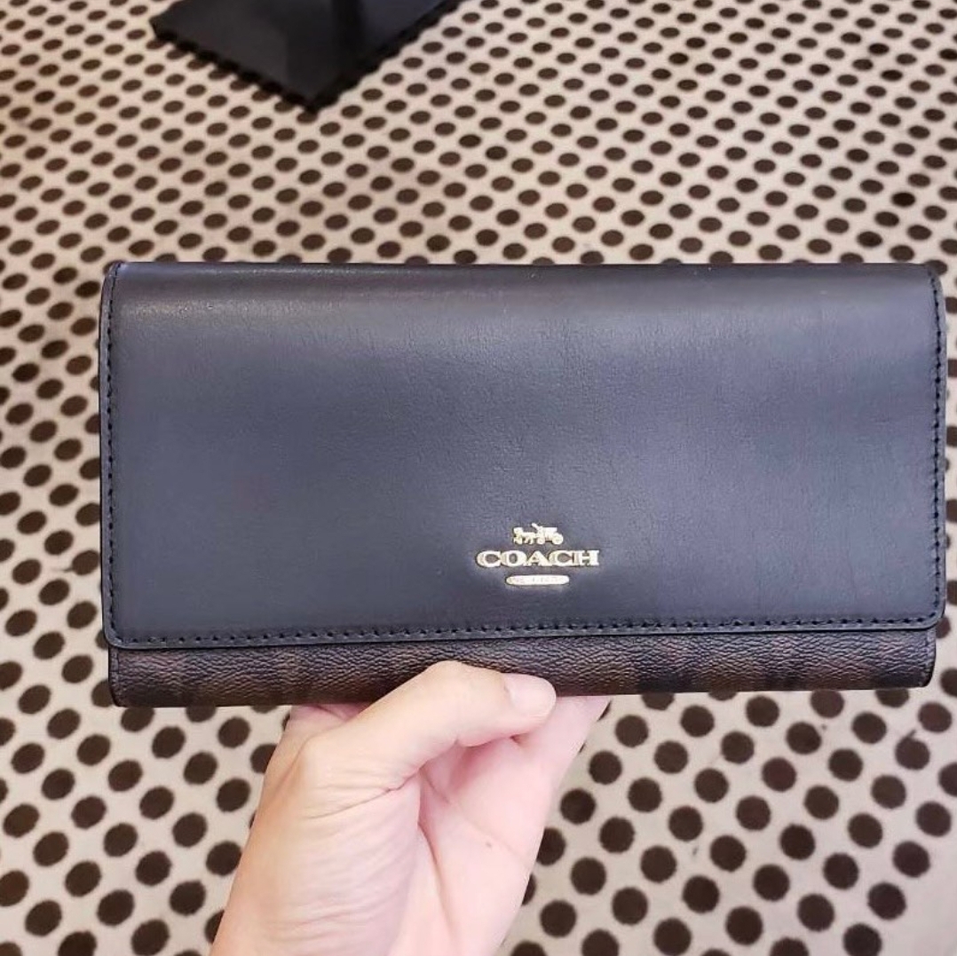 Coach C5966 Slim Trifold Long Wallet in Brown Signature Coated Canvas