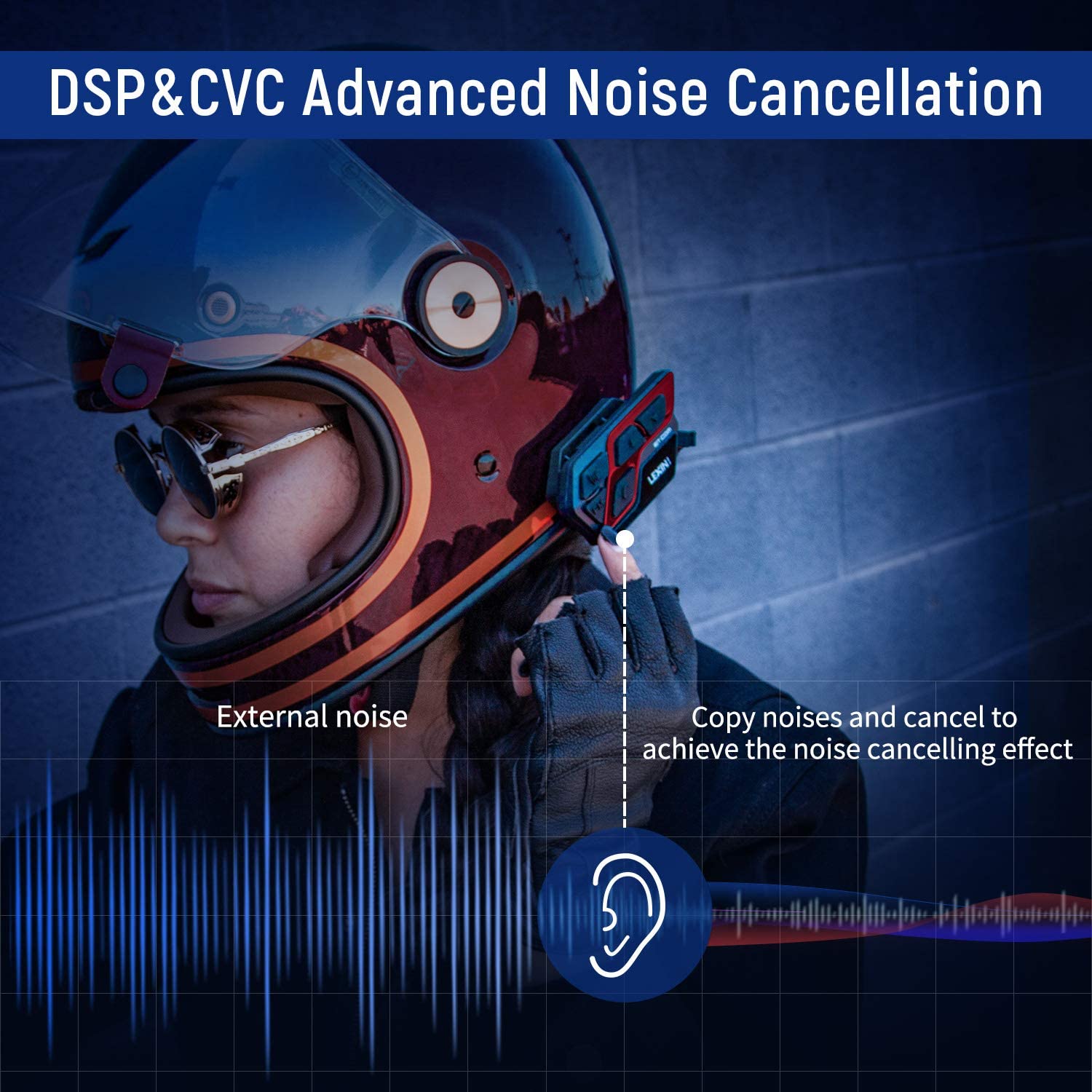 LEXIN 1pcs ET-COM Motorcycle Bluetooth Headset Universal