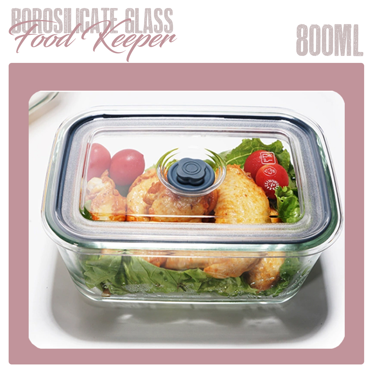 Locaupin Rectangular Press Vacuum Cover Airtight Food Container Leaf ...