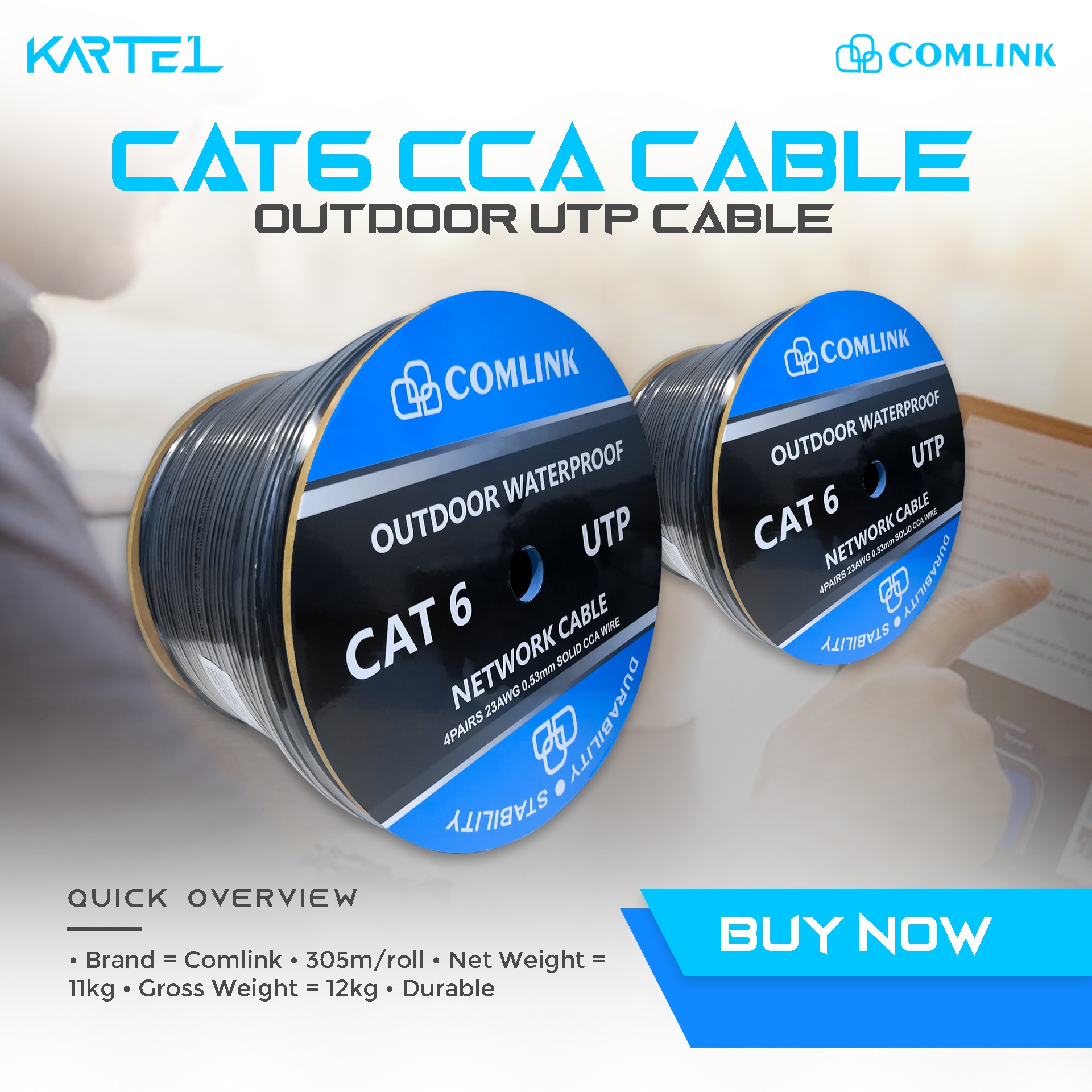 1BOX (5M 10M 15M 20M 30M 40M 50M 60M 70M Manually Crimp) COMLINK CAT6 UTP  Outdoor Lan Cable High Quality and Heavier and Thicker Outer Layer Best for  Outdoor Use CAT6 CCA
