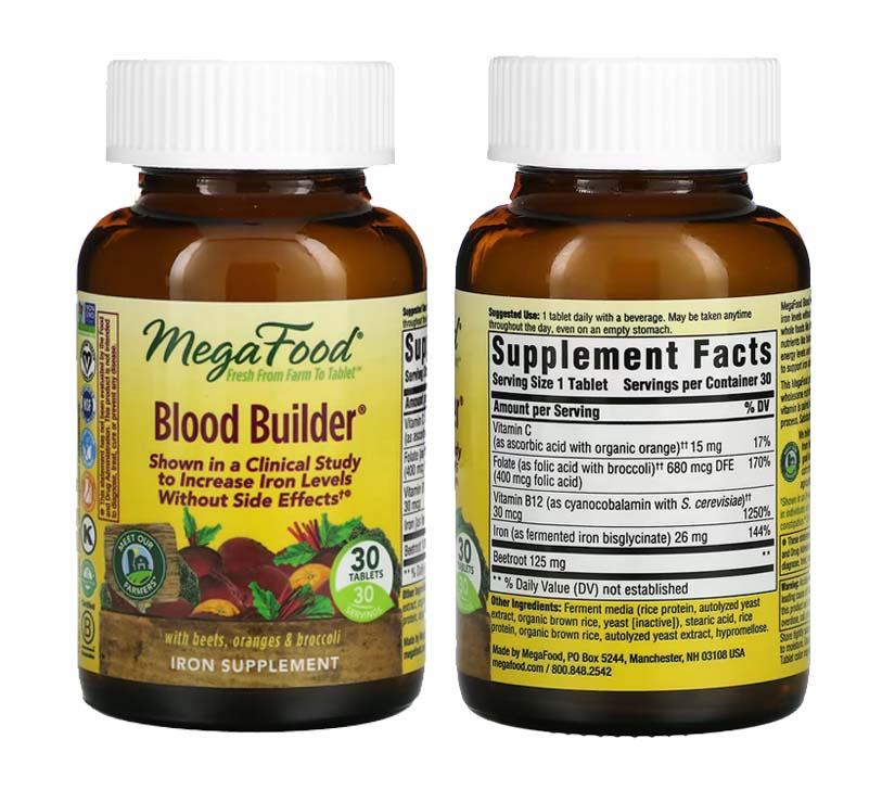 MegaFood Blood Builder Energy Support with Iron Vitamin B12 and Folic