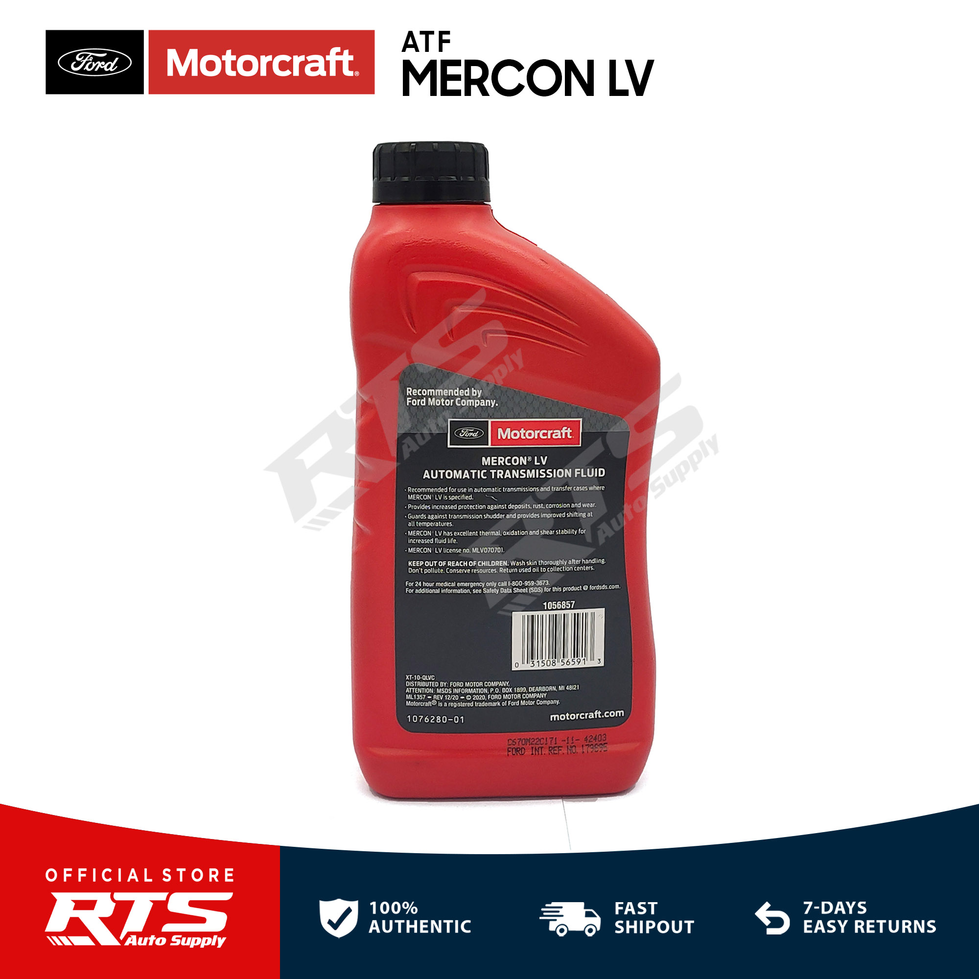 MERCON LV ATF AUTOMATIC TRANSMISSION FLUID MOTORCRAFT GENUINE PART NO.  1056857