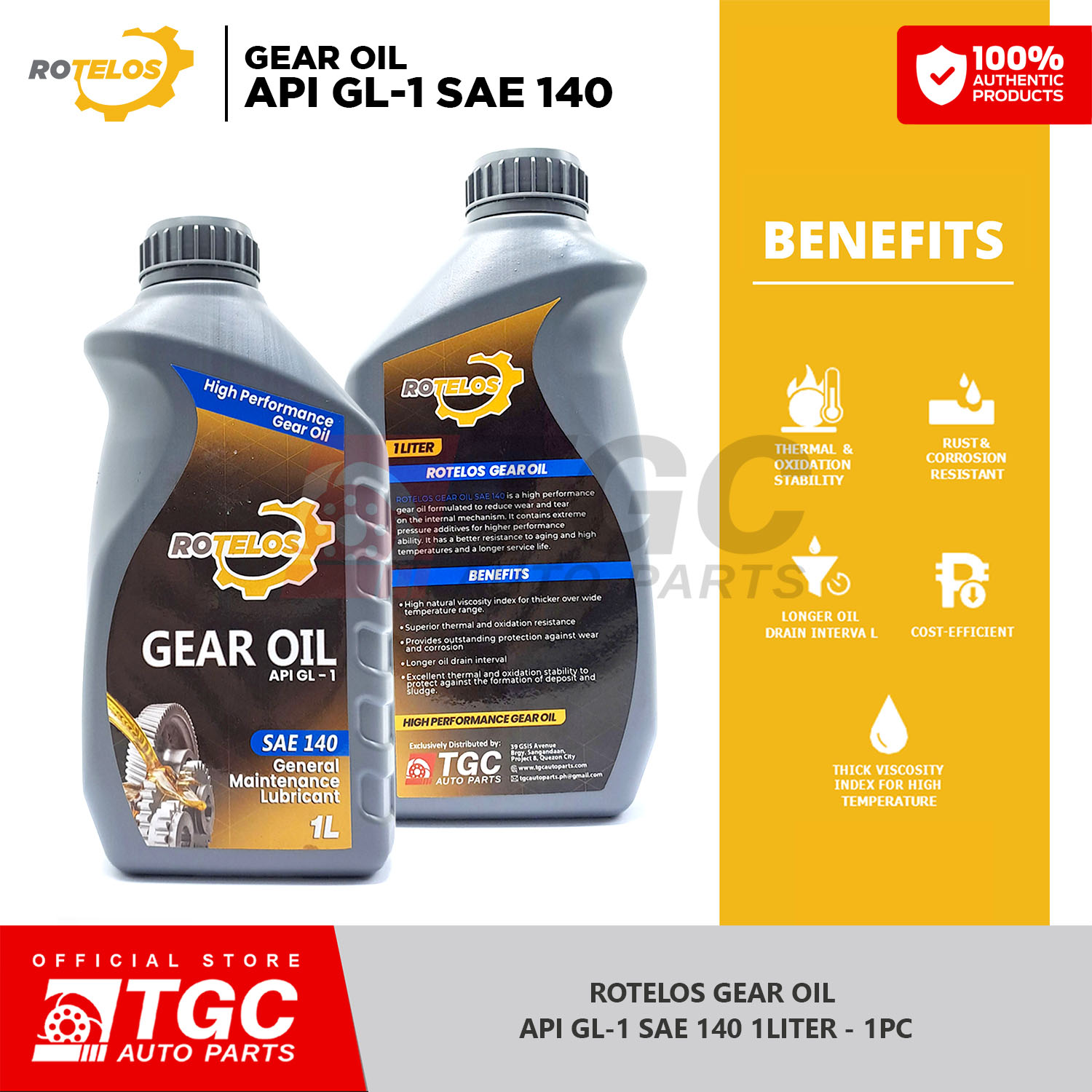 Rotelos Gear Oil API GL1 SAE 140 General Maintenance Lubricant 1Liter