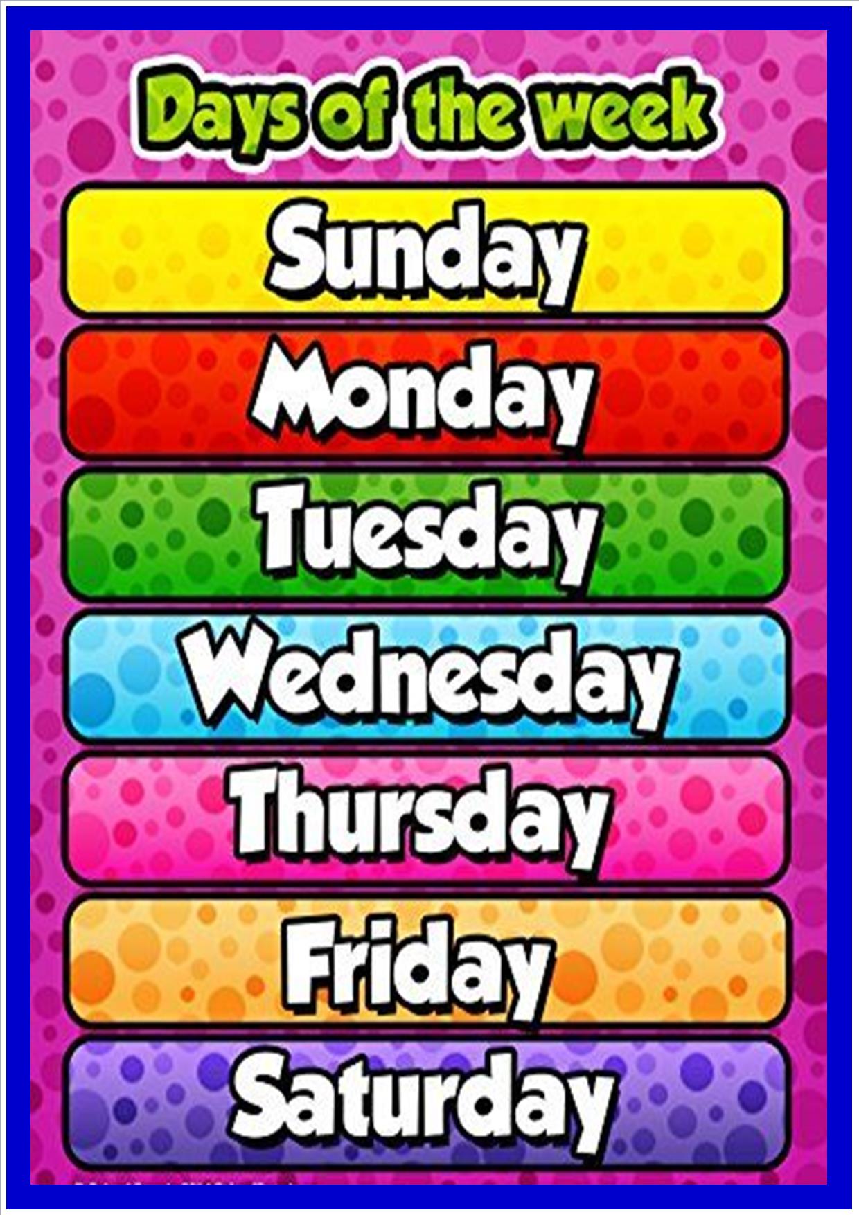 DAYS OF THE WEEK CHART A4 SIZE LAMINATED | Lazada PH