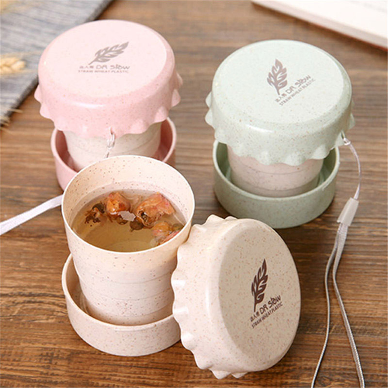 1pc Portable Straw Wheat Retractable Collapsible Folding Water Cup Coffee Cup Travel Outdoor