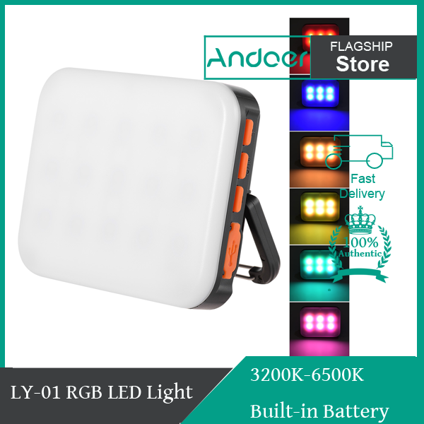 Andoer ly-01 rgb led fill light photography lamp multi-functional superbright 3200k-6500k built-in bat-tery black