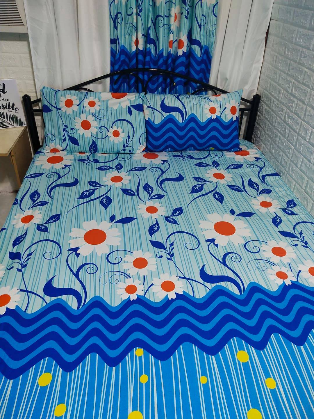 3 in 1 Cotton Bed Sheet Set (1 Fitted Sheet and 2 Pillowcases) Full