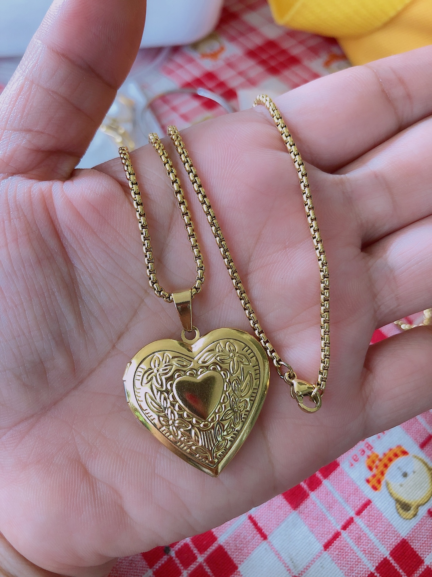 Gold Heart Locket Necklace Nonfade 