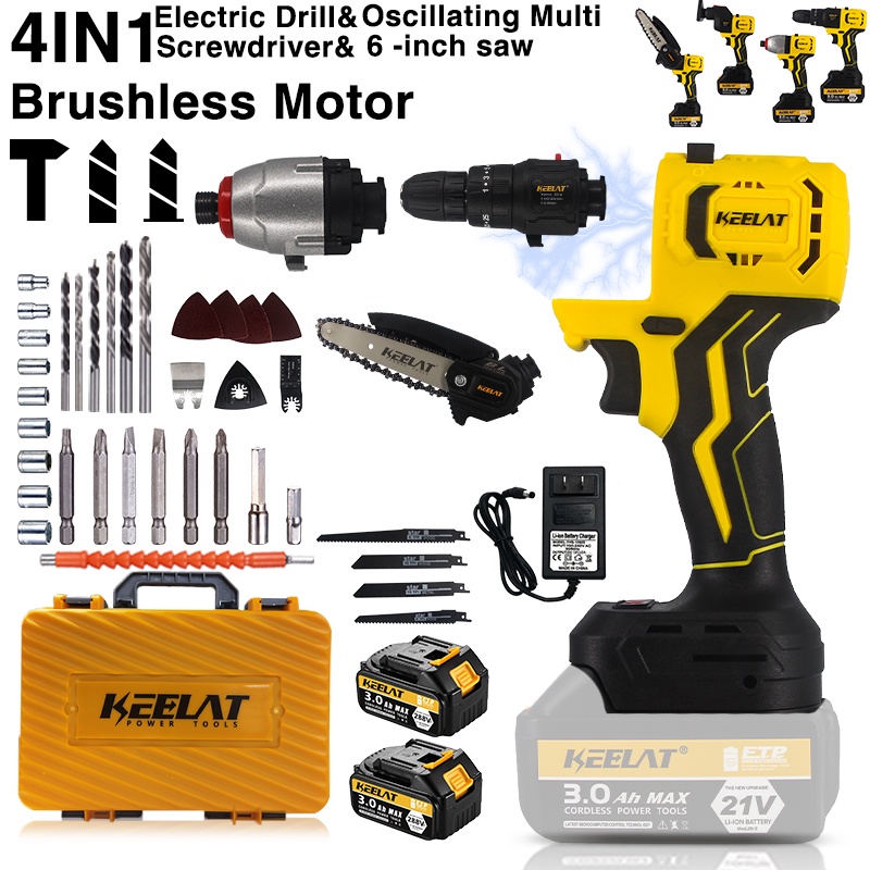 KEELAT MultiHead Cordless Drill Set Retrofit DIY Screwdriver Saw