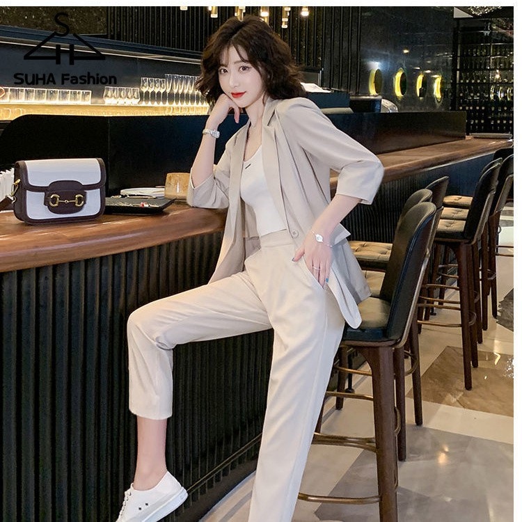 ✼☎ SUHA square pants terno business casual attire office outfit for women  korean beach formal tweed coordinates jogger womens plus size Two-piece  suit pink blue khaki Straight cropped trouser | Lazada PH