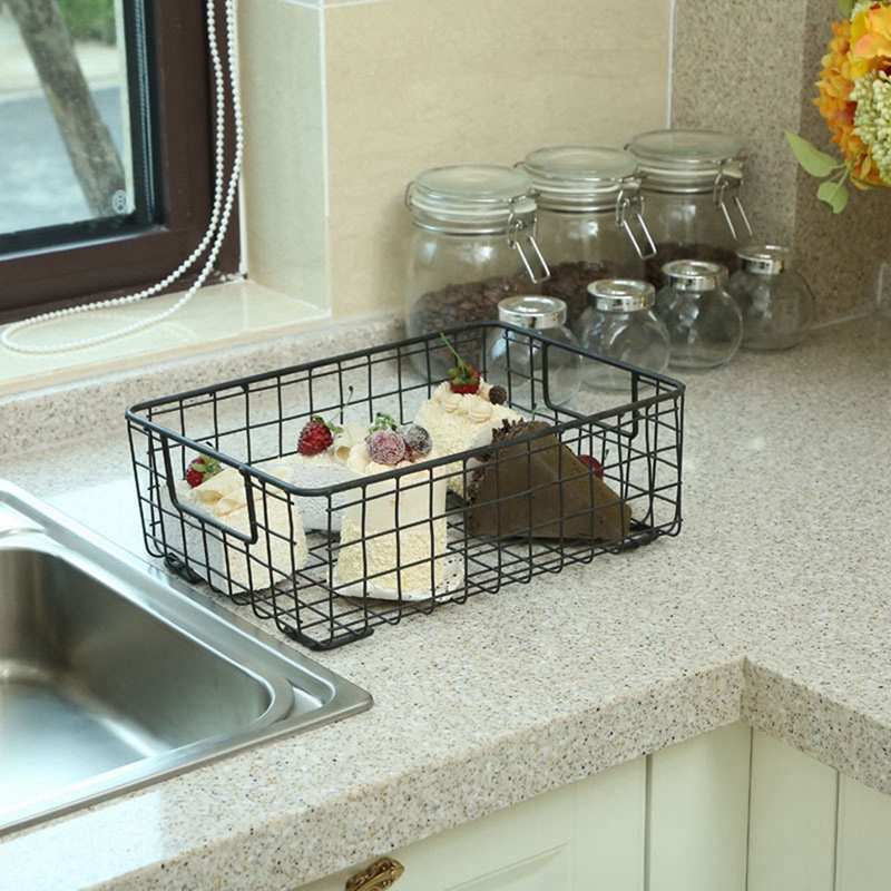 Creative Metal Wire Storage Basket with Handle Wrought Iron Sundries Container Kitchen