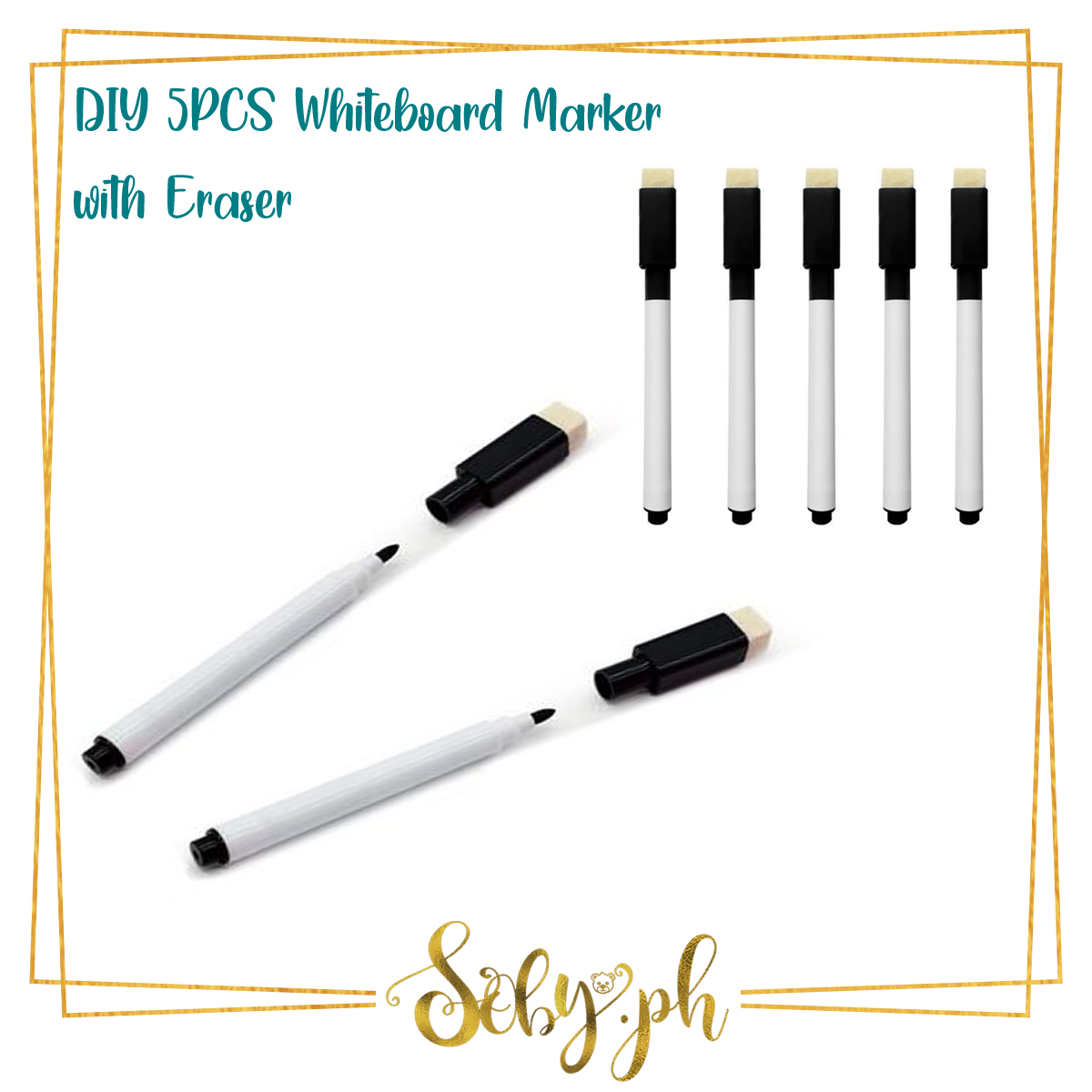 5/10Pcs DIY Black Whiteboard Marker Dry Erase Pen with Eraser Lid Cap 