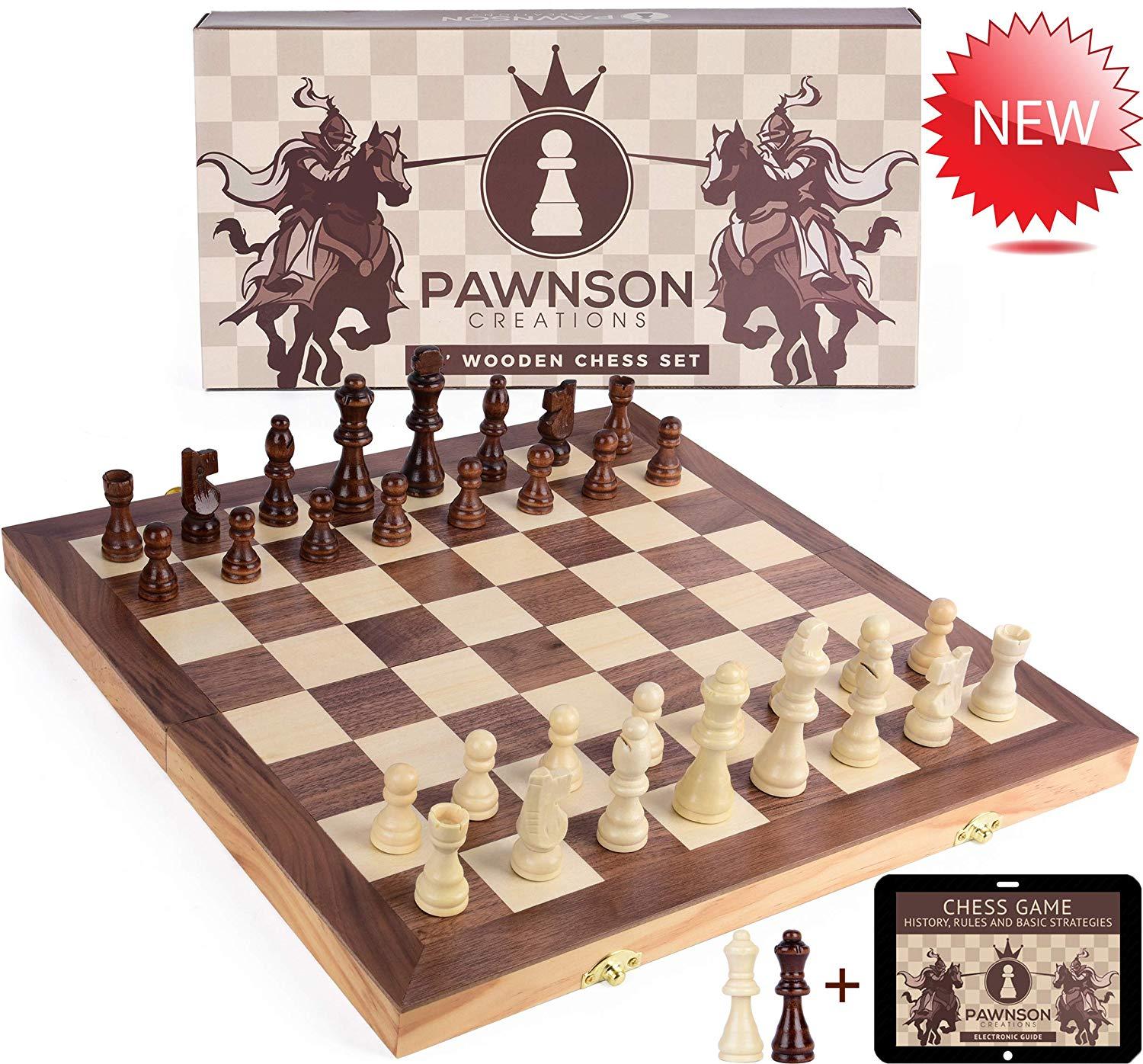 Chess Set for Adults and Kids with 15 Inch Large Folding Wooden Game Board and Storage for The Handcrafted Wood Chess Pieces 