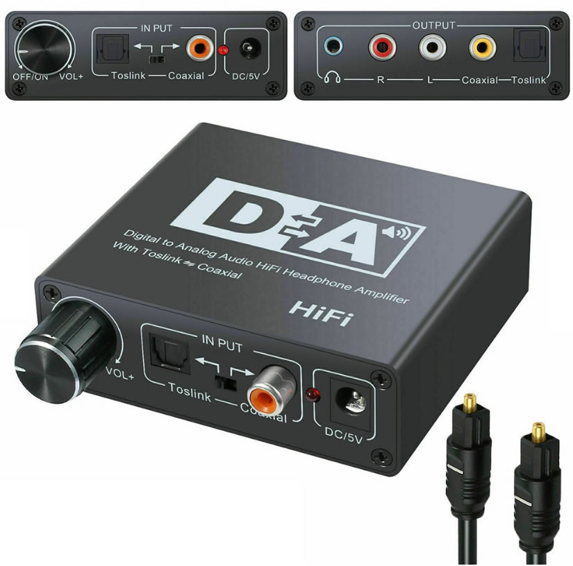 Digital to Analog Audio HiFi Headphone Amplifier with Toslink/Coaxial