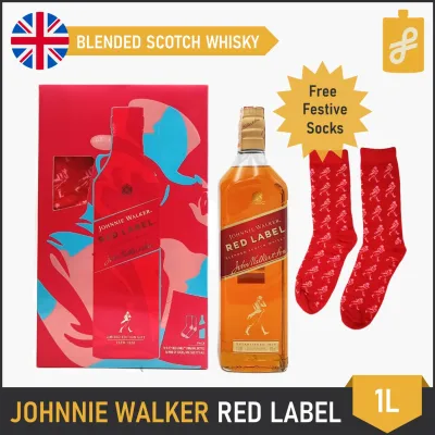 Johnnie Walker Festive Edition: Red Label Whisky 1L with Free Socks