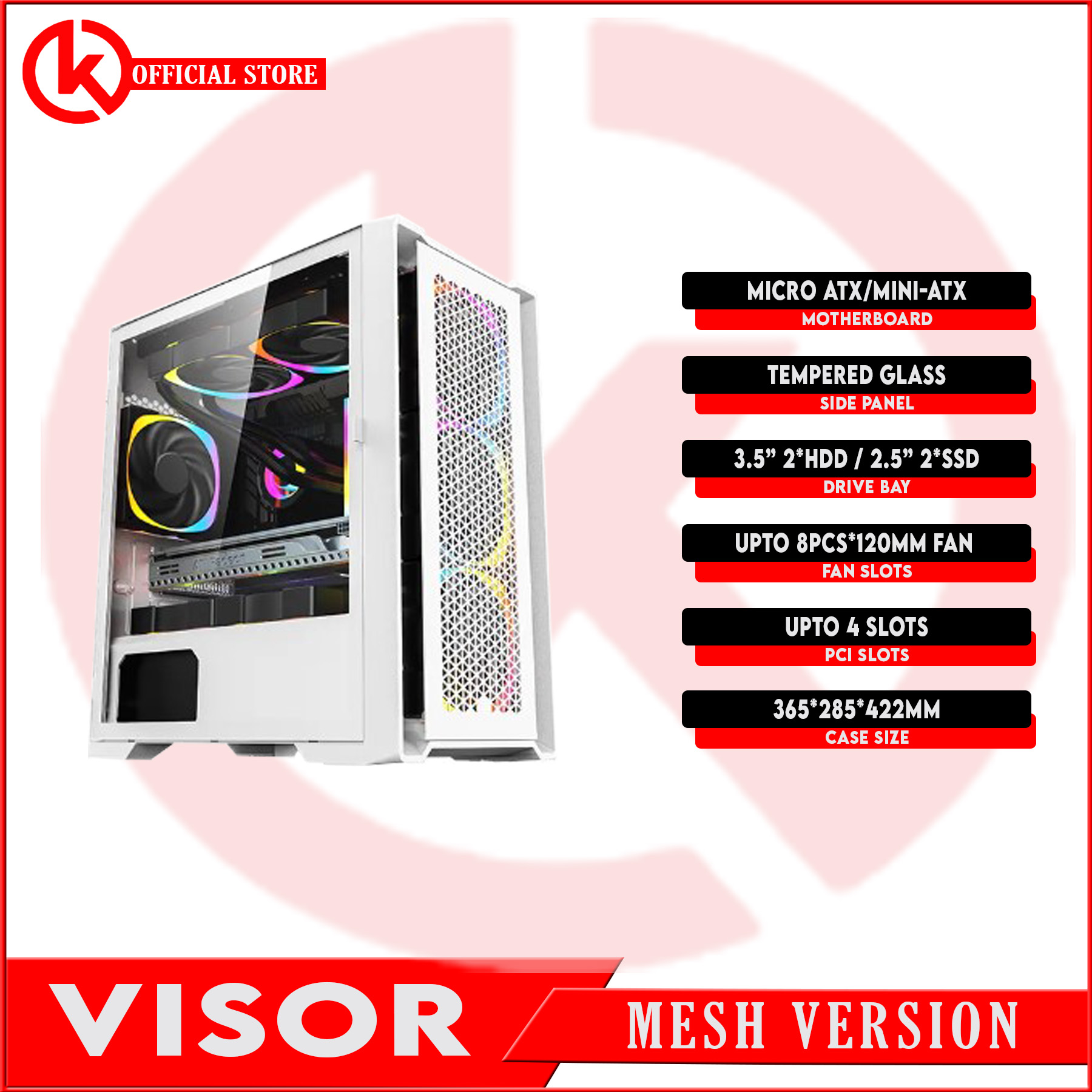 KEYTECH Knight Series VISOR Mesh Version Tempered Glass Midtower