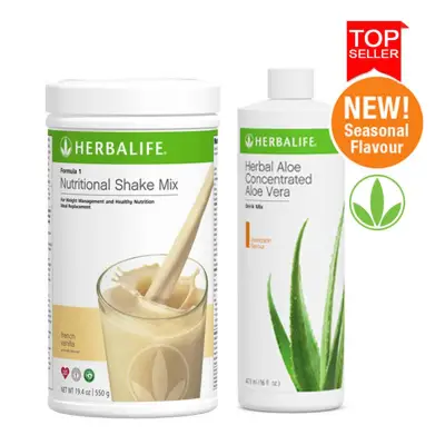 Herbalife F1 Nutritional Shake Mix Vanilla Canister 550g and Aloe Mandarin 473 ml