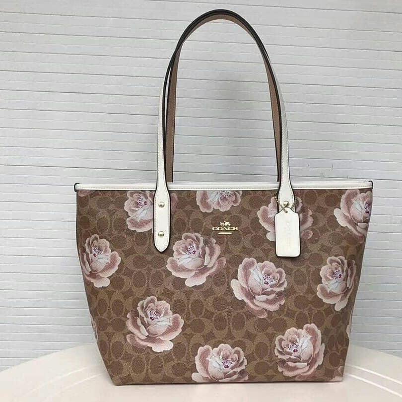 coach rose print tote