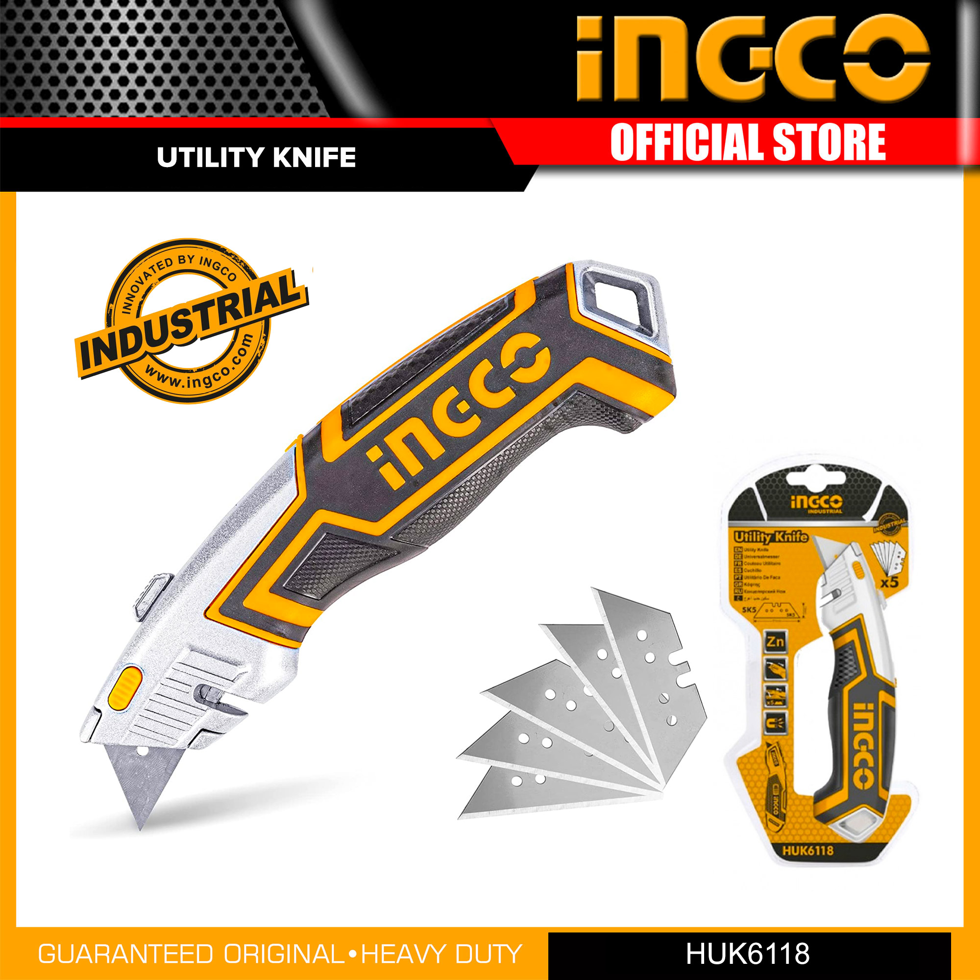 Ingco HUK6118 Industrial Utility Knife / Retractable Pocket Knife with
