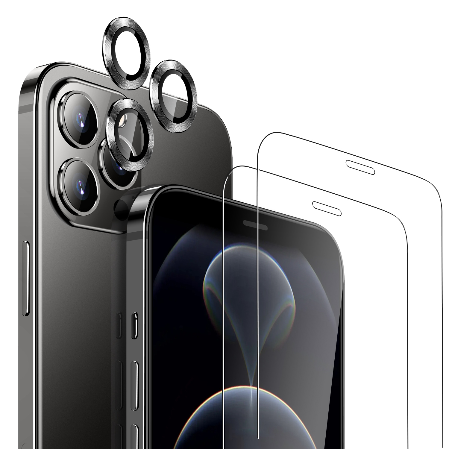 Premium HD Tempered Glass Metal Ring Aluminum Alloy Lens Screen Cover Film Space Grey WSKEN Camera Lens Protector for iphone 12 pro 6.1 inch