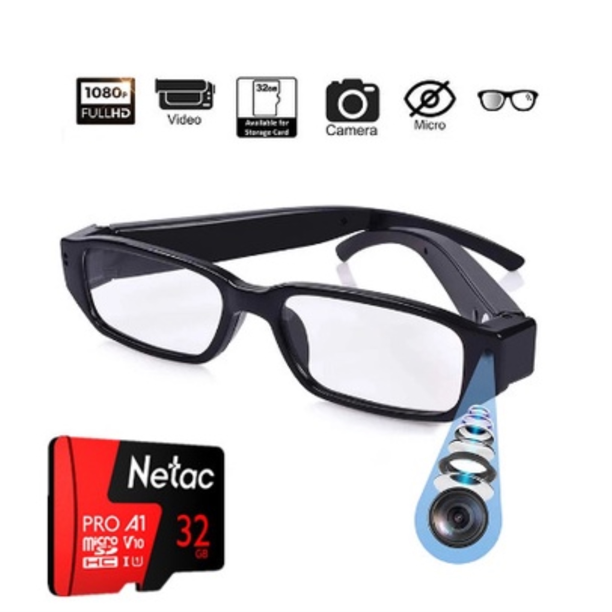 Melba BA 1080P Mini Camera Hidden Camera Glasses Hidden Eyewear DVR
