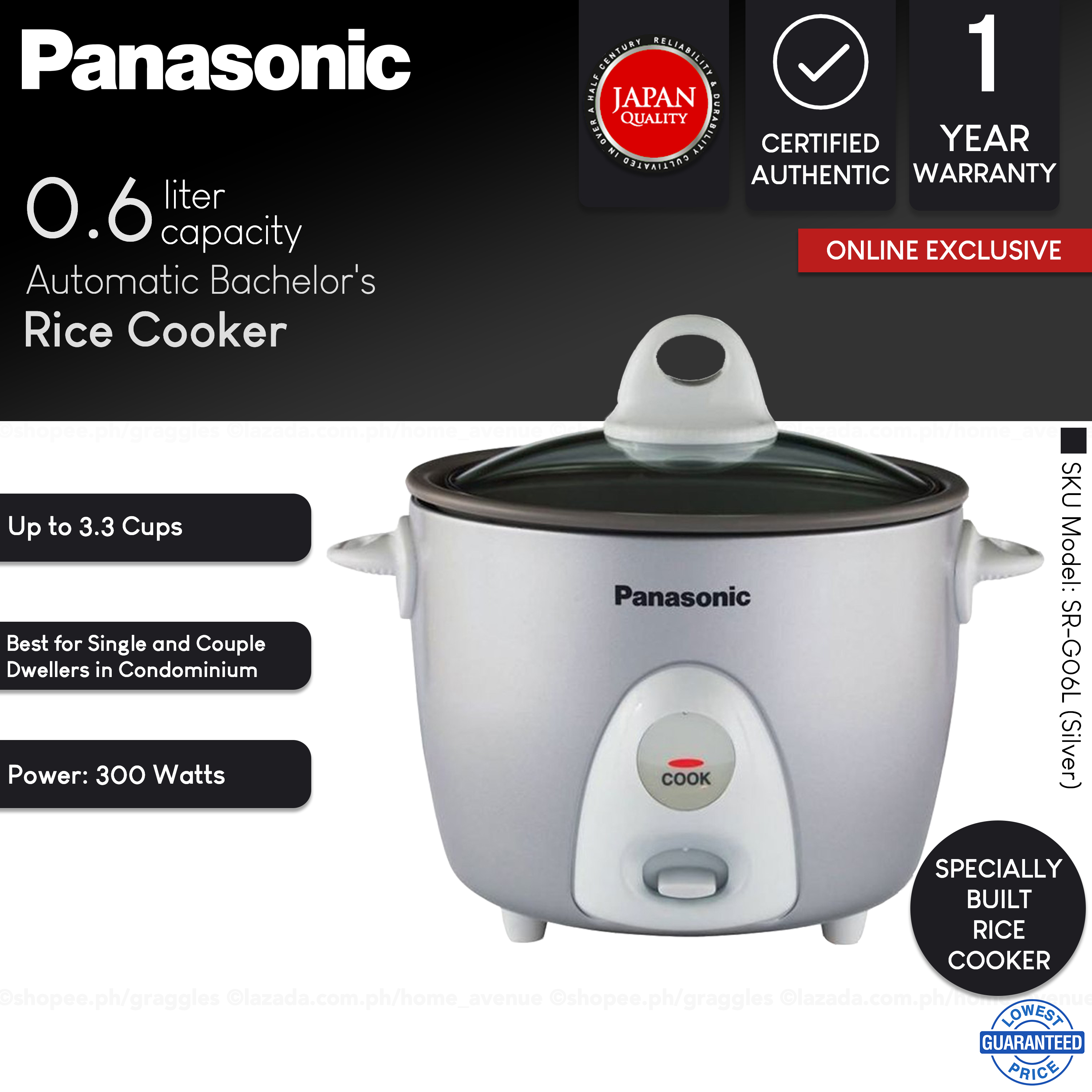 Panasonic 0.6L Automatic Bachelor Rice Cooker MultiCooking SRG06L (Silver) Lazada PH