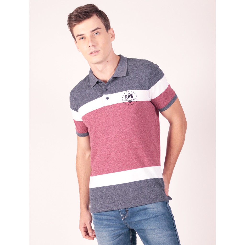 Freego Men Engineered Striped Polo Shirt With Embroidery in Navy Blue ...