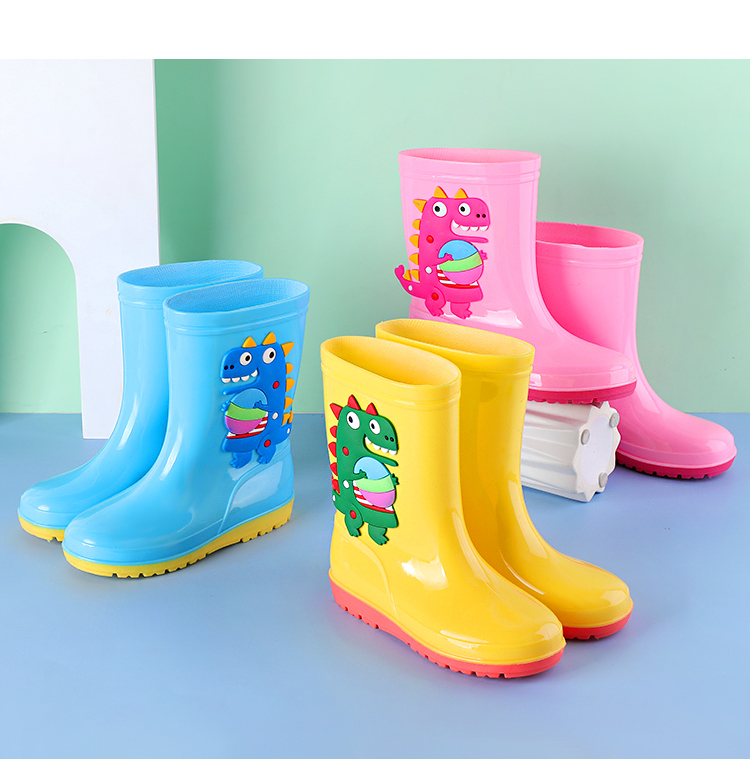 Toddler Kids Rain Boots Girls Waterproof Boys Cartoon Rubber Rain Shoes Wear Yellow Dinosaur 7 US 