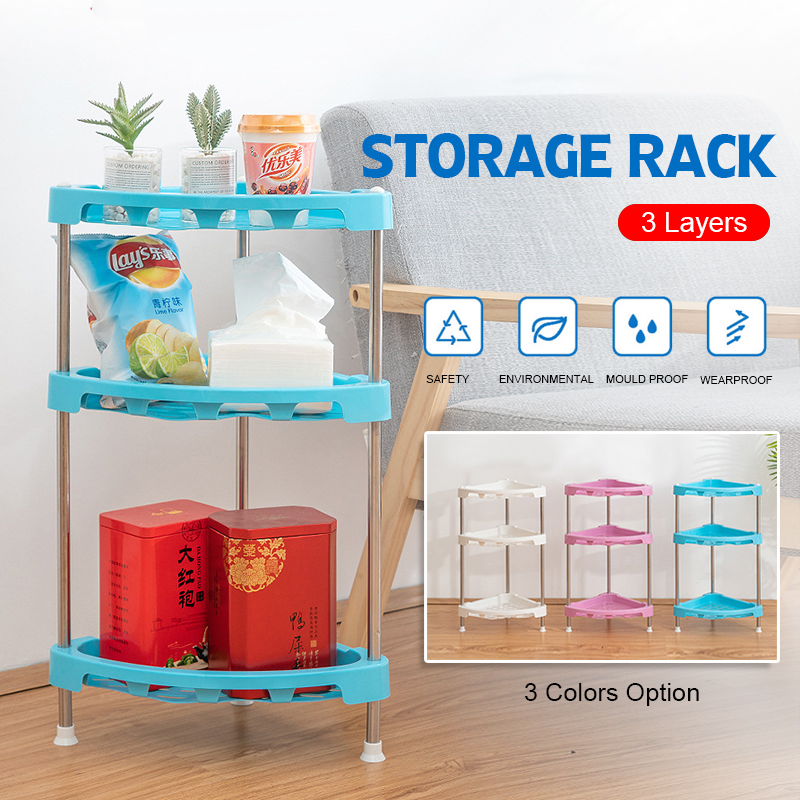 3-tier Kitchen Shelf Multi-layer Storage Rack Floor-to-ceiling Bathroom  Bedroom Stainless Steel Plastic Storage Rack Household Supplies | Lazada PH