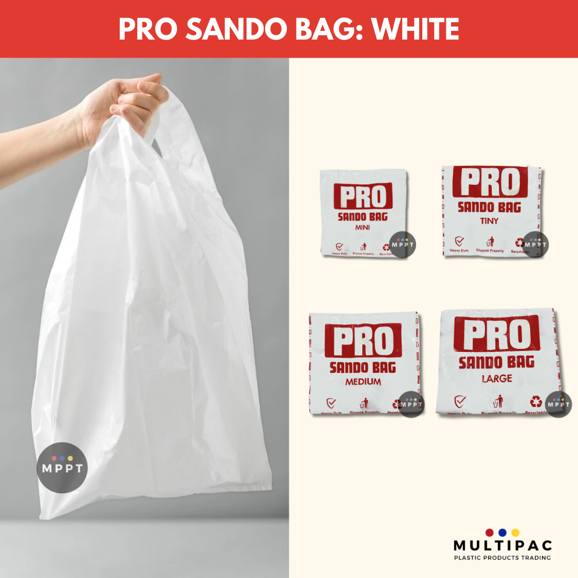 White Plastic Sando Bag (Canada Brand) Mini Tiny Medium Large XL