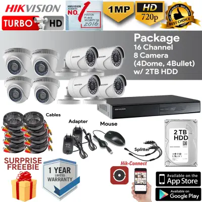 HIKVISION TURBO HD CCTV PACKAGE 16 CHANNEL 8 cameras 1MP(720P) with 2TB / 4TB / 8TB HDD Inside