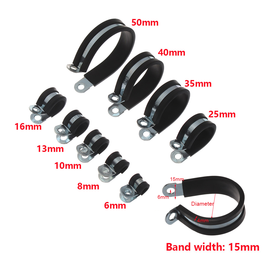 10 Cái Kẹp Chữ P Lót Cao Su, Kẹp Ống Nối Dây Cố Định Gắn Cáp Ống Phần Cứng Phụ Kiện Điện