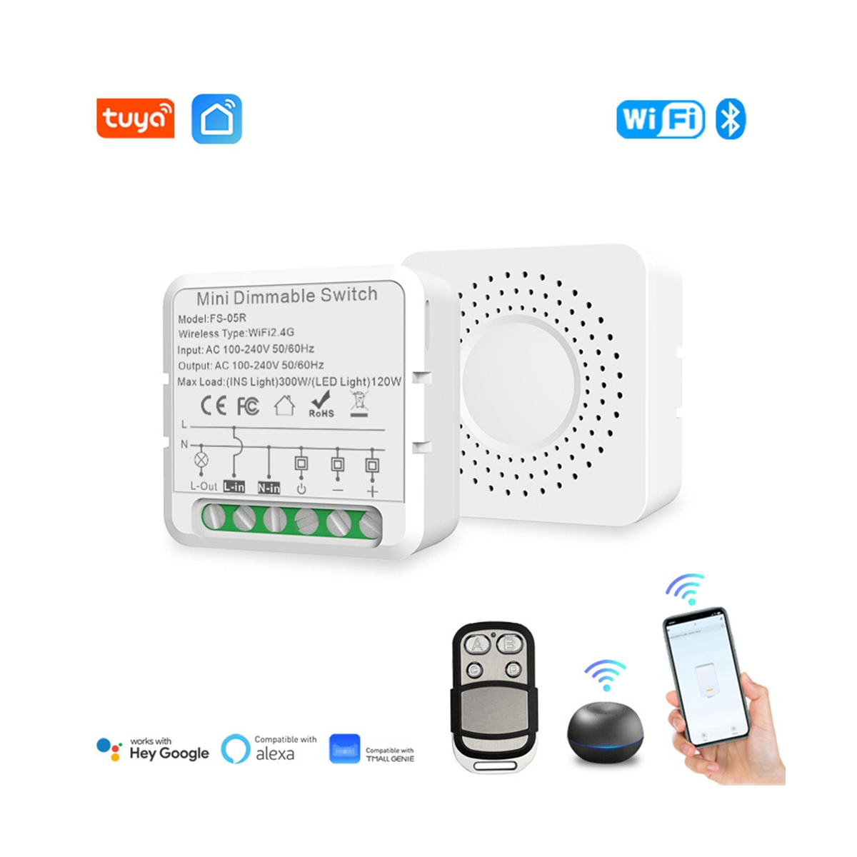 1 Piece Tuya WiFi Smart Dimmers Switch Module Smart Dimmer Switch Supports 2 Way Control Work with for Alexa Google Home