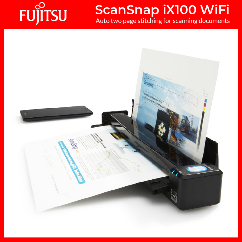 ScanSnap iX100 Wireless Mobile Portable Scanner for Mac or PC, Black