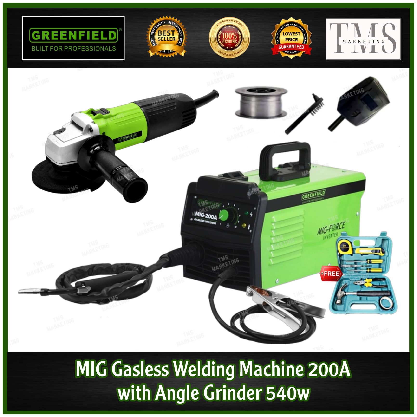 GREENFIELD 200A MIG Gasless Welding Machine 080310200M & Angle