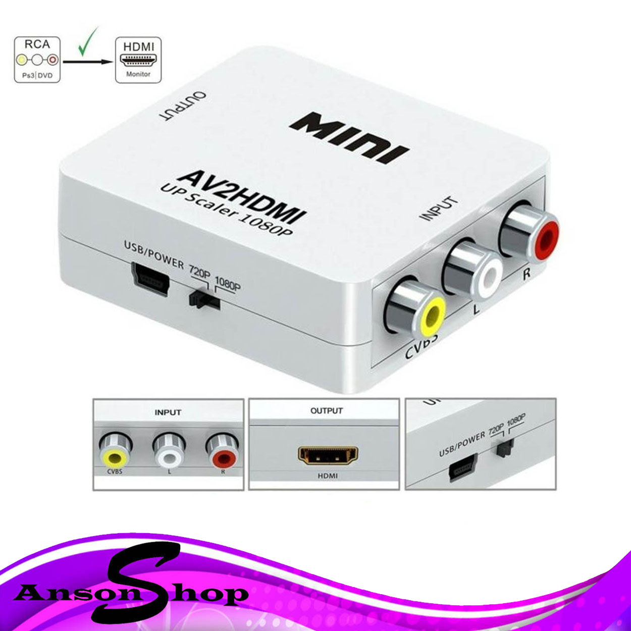 thumbnail image 2 of Mini RCA To HDMI Converter Adapter 1080p – AV Input To HDMI Output, Unbranded 2 of 5