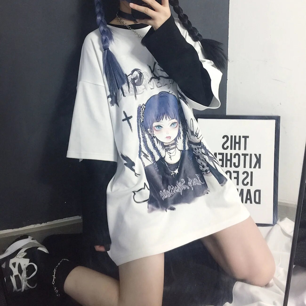 Gothic Clothes Loose T Shirts Harajuku Style Print Anime Tshirt Streetwear  Female Short Sleeve Woman T-shirt E Girl Clothes | Lazada PH