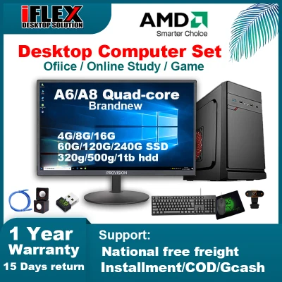 Desktop computerComputerFull setAMD A8-7650 3.8 GHz Max Turbo R7 Graphics with 8GB 1600 RAM and 500 GB HDD Hard disk Seagate 19 inches LED Monitor iFLEX Computer Set .gaming pc