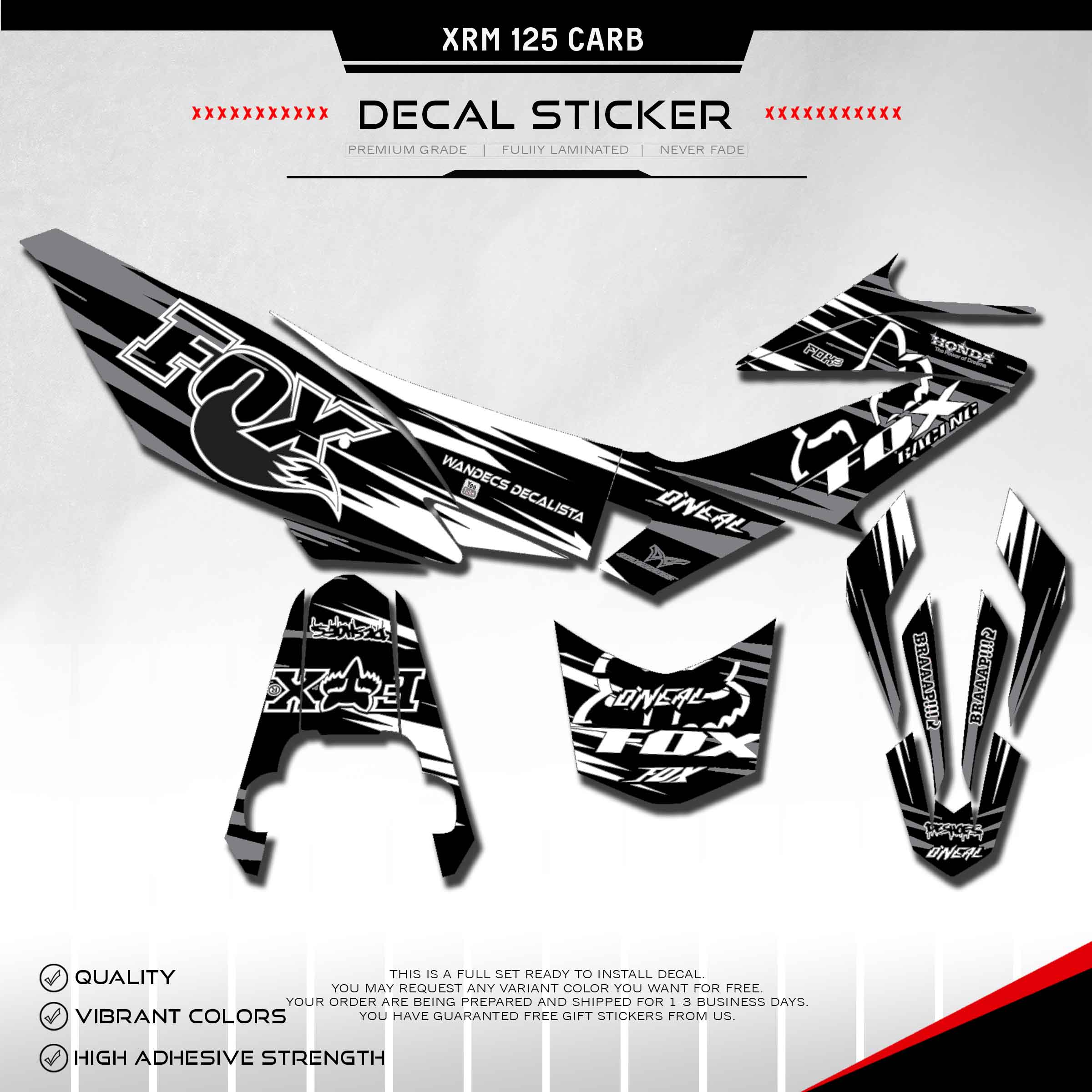 Honda XRM 125 Carb Decals ( Riders Base Fully Laminated Gloss Vinyl