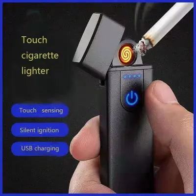 SUNVY SHOP USB rechargeable lighter ​​fingerprint Double-sided windproof coil ultra-thin lighter